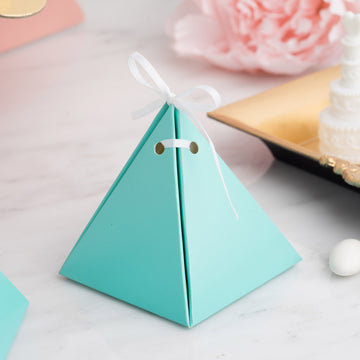 Turquoise Pyramid Shape Wedding Party Favor Candy Gift Boxes