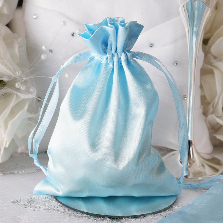 12 Pack | 5x7inch Baby Blue Satin Wedding Party Favor Bags, Drawstring Pouch Gift Bags