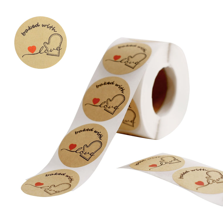 500 Pieces Round Baked With Love Stickers Roll 1.5 Inch#whtbkgd