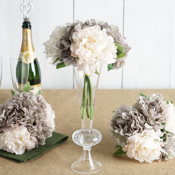 Add Elegance to Your Event with Beige / Dusty Rose Real Touch Artificial Silk Peonies Flower Bouquet