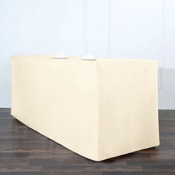 6ft Beige Fitted Polyester Rectangular Table Cover