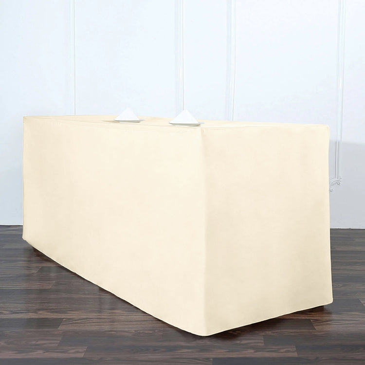 Beige Table Cover Rectangular Fitted Polyester 6 Feet