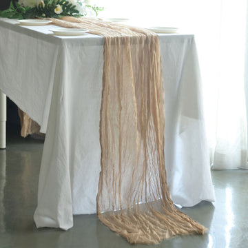 Beige Gauze Cheesecloth Boho Table Runner 10ft