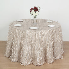 120 Inch Beige Round Tablecloth With 3D Leaf Petals