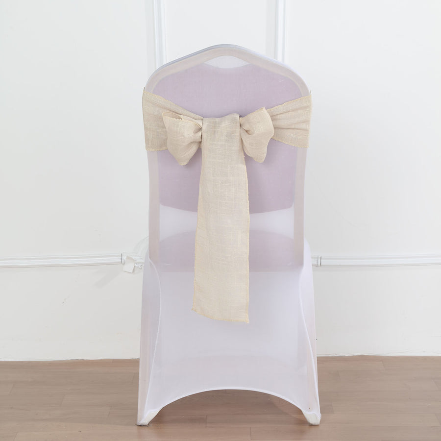 5 Pack Beige Slubby Textured Linen Wrinkle Resistant Chair Sashes