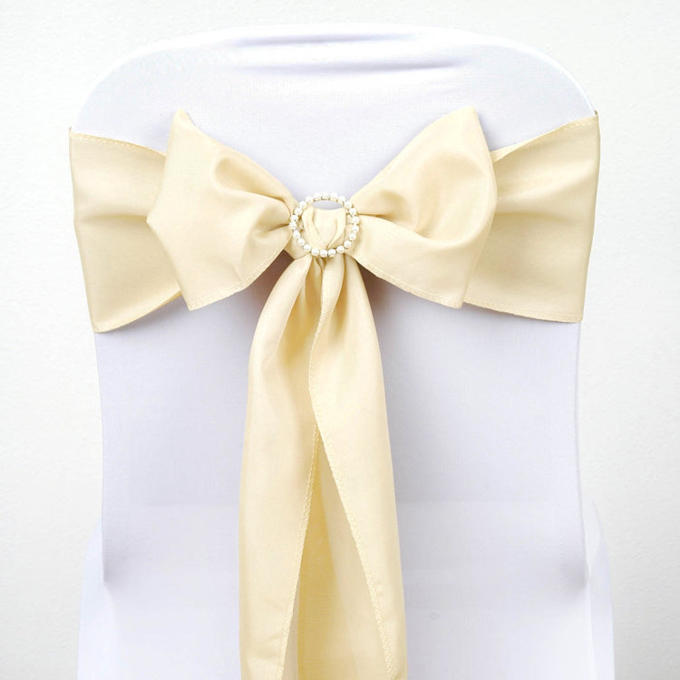 5 PCS | 6" x 108" Beige Polyester Chair Sash#whtbkgd