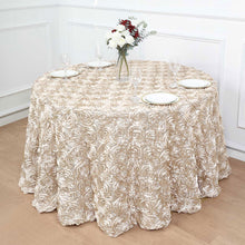 Beige Grandiose 3D Rosette Satin Round Tablecloth 120 Inch 