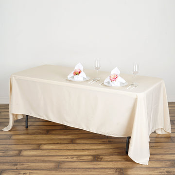 Beige Seamless Polyester Rectangle Tablecloth, Reusable Linen Tablecloth 72"x120"