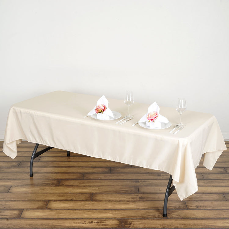 Beige Polyester Rectangular Tablecloth 60 Inch x 102 Inch