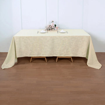 90"x132" Beige Seamless Rectangular Tablecloth, Linen Table Cloth With Slubby Textured, Wrinkle Resistant