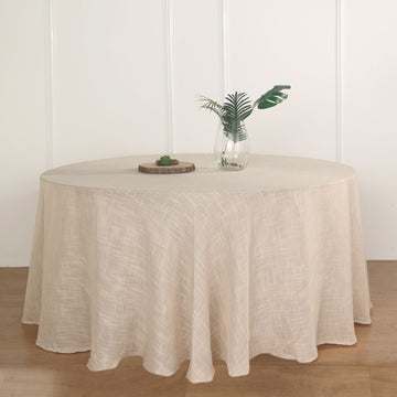 Beige Seamless Round Tablecloth, Linen Table Cloth With Slubby Textured, Wrinkle Resistant 120"