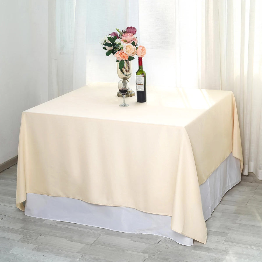 90 Inch Beige Polyester Square Tablecloth
