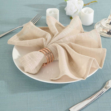 5 Pack | Beige Slubby Textured Cloth Dinner Napkins, Wrinkle Resistant Linen | 20"x20"