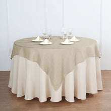 Beige Wrinkle Resistant Linen Slubby Textured Table Overlay 72 Inch x 72 Inch Square