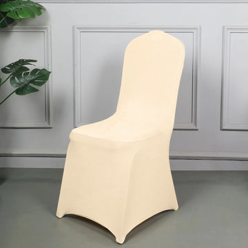 Beige Spandex Stretch Fitted Banquet Chair Cover 160 GSM