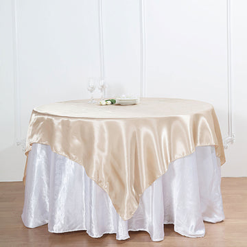 Beige Square Smooth Satin Table Overlay 60"x60"