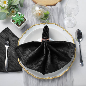 Elevate Your Event with Black Accordion Crinkle Taffeta Napkins