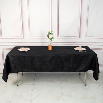Black Accordion Crinkle Taffeta Seamless Rectangle Tablecloth 60"x102"