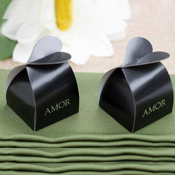 Black Amor Heart Candy Gift Boxes - Perfect for Elegant Party Favors