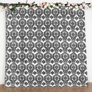 Elegant Black and White Flocking Damask Taffeta Photo Backdrop Curtain Panel