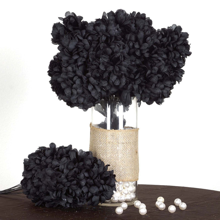 Black 56 Flowers Artificial Chrysanthemum Silk Bouquets 4 Bushes