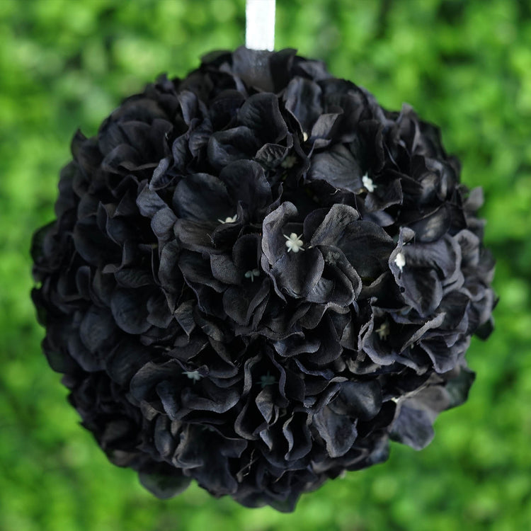 4 Packs Of 7 Inch Black Artificial Silk Hydrangea Kissing Flower Balls