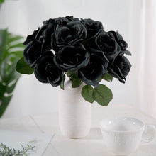12 Inch Black Artificial Velvet Like Fabric Rose Flower Bouquet Bush