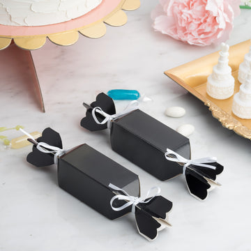 25 Pack Black Candy Shape W/Satin Ribbon Party Favor Gift Boxes
