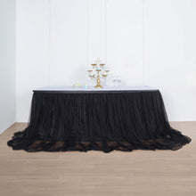 14 Feet Black Two Layered Table Skirt With 30 Inch Satin Lining And 48 Inch Extra Long Tulle