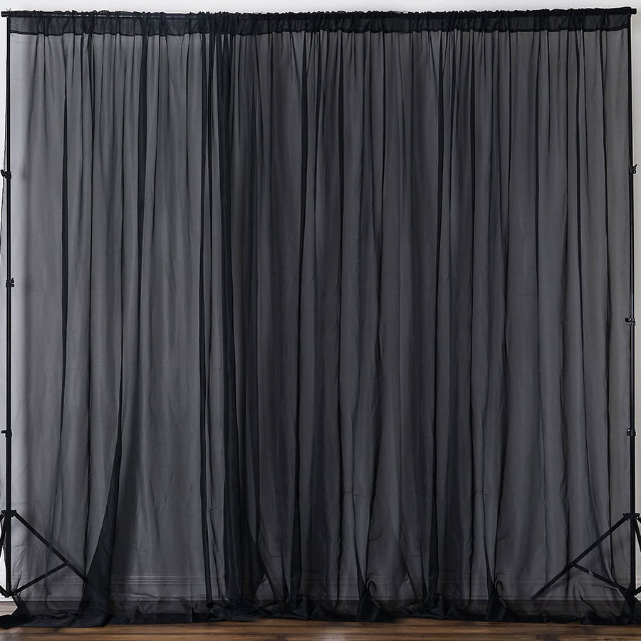 Black Fire Retardant Sheer Organza Premium Curtain Panel Backdrops With Rod Pockets - 10ft#whtbkgd