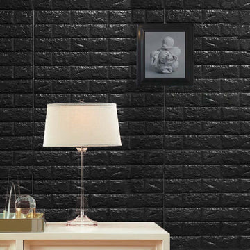10 Pack Black Foam Brick Peel And Stick 3D Wall Tile Panels Covers 58sq.ft