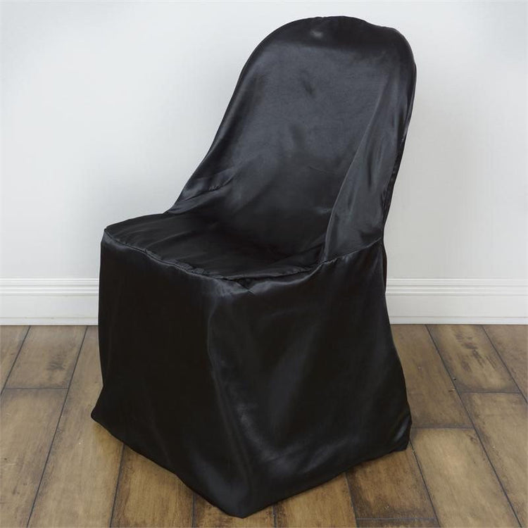 Glossy Black Reusable Elegant Folding Satin Chair Covers