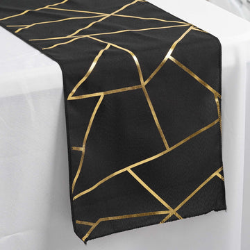 Black / Gold Foil Geometric Pattern Polyester Table Runner 9ft