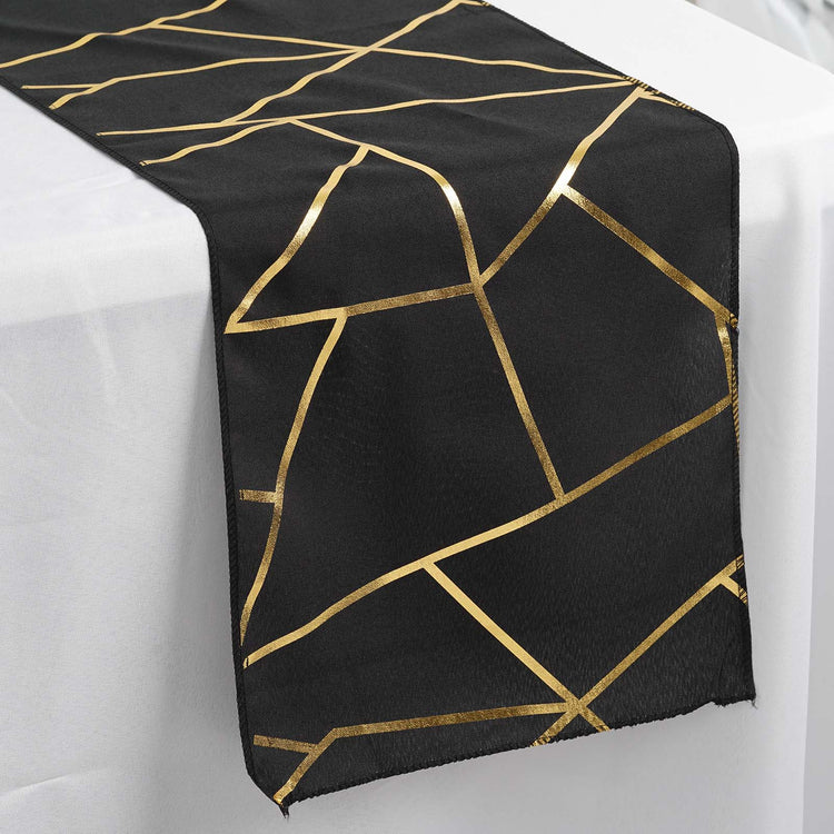 Black with Gold Foil Geometric Pattern Table Runner 9 Feet