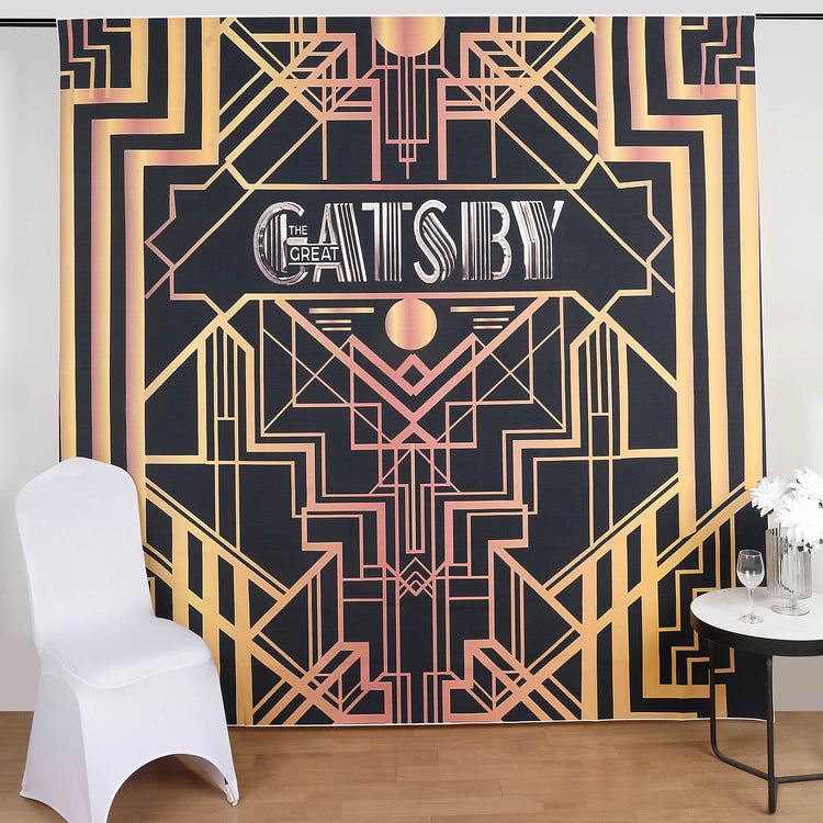 8ftx8ft Black/Gold Great Gatsby Roaring 20s Vinyl Photo Booth Backdrop
