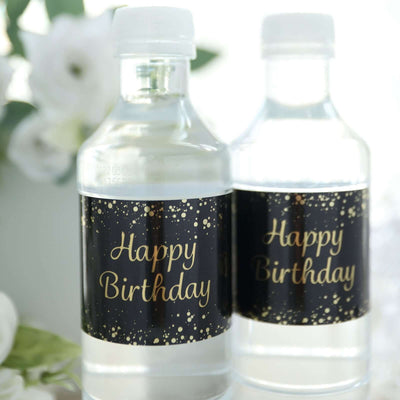 Birthday water bottle labels with gold confetti design.
