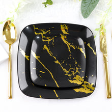 Pack of 10 Disposable Black & Gold Marble Square Plastic Party Plates 6 Inch