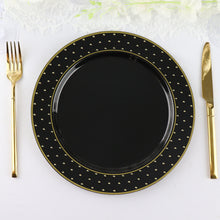 10 Pack Of 10 Inch Black And Gold Round Plastic Dinner Plates