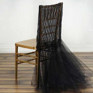Black Lace and Tulle Chair Tutu Cover Skirt, Wedding Event Chair Decor