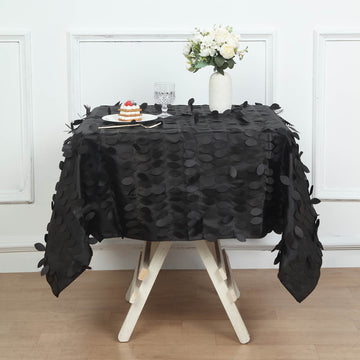 Elegant Black 3D Leaf Taffeta Tablecloth for a Nature-Inspired Table Setting