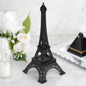 Black Metal Eiffel Tower Table Centerpiece, Decorative Cake Topper 10"