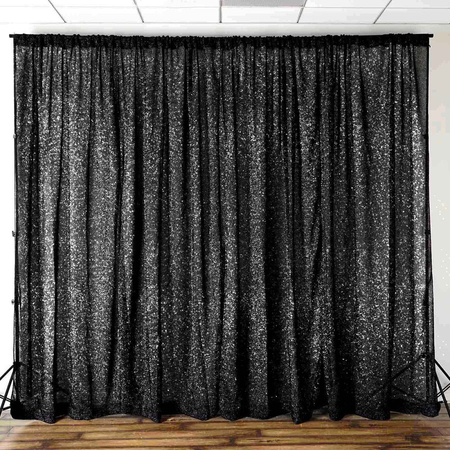 20ftx10ft Black Metallic Shimmer Tinsel Photo Backdrop Curtain, Event Background Drape Panel