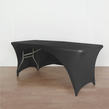 Black Open Back Stretch Spandex Table Cover, Rectangular Fitted Tablecloth 6ft