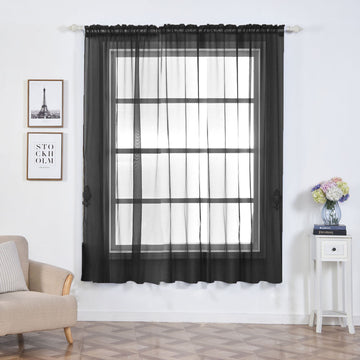2 Pack | Black Organza Grommet Sheer Curtains Panels - 52" x 84"