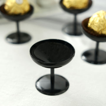 12 Pack Black Party Favor Dessert Cup Candy Dishes, Mini Treat Pedestal Stands 2"