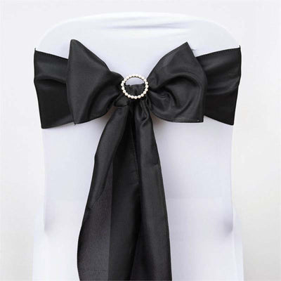 Black satin chair sash with pearl detail bow