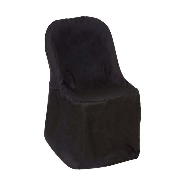 Black Polyester Folding Chair Cover, Reusable Stain Resistant Slip On Chair Cover#whtbkgd