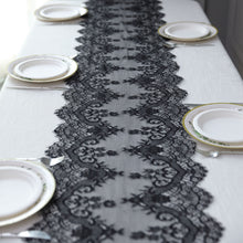 Black Lace With Scalloped Frill Edges Table Runner 15x117 Inches Vintage Classic Style 