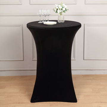 Black Premium Smooth Velvet Spandex Fit Cocktail Tablecloth With Foot Pockets