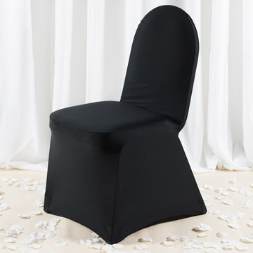 Black Premium Spandex Stretch Fitted Banquet Chair Cover With Foot Pockets 220 GSM